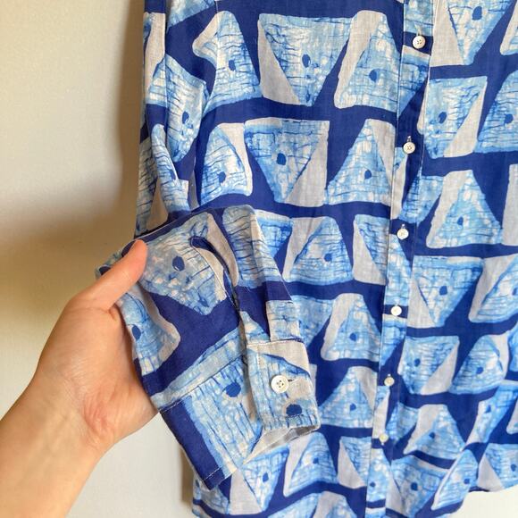 J McLaughlin Womens XS Blue 100% Linen Print Button Down Shirt Beachy Coastal - Picture 5 of 9